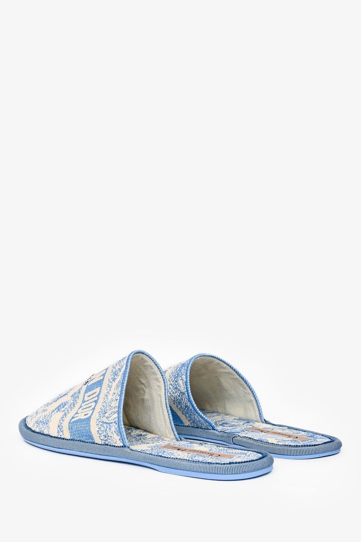 Christian Dior White/Blue Jacquard Slippers Size 37