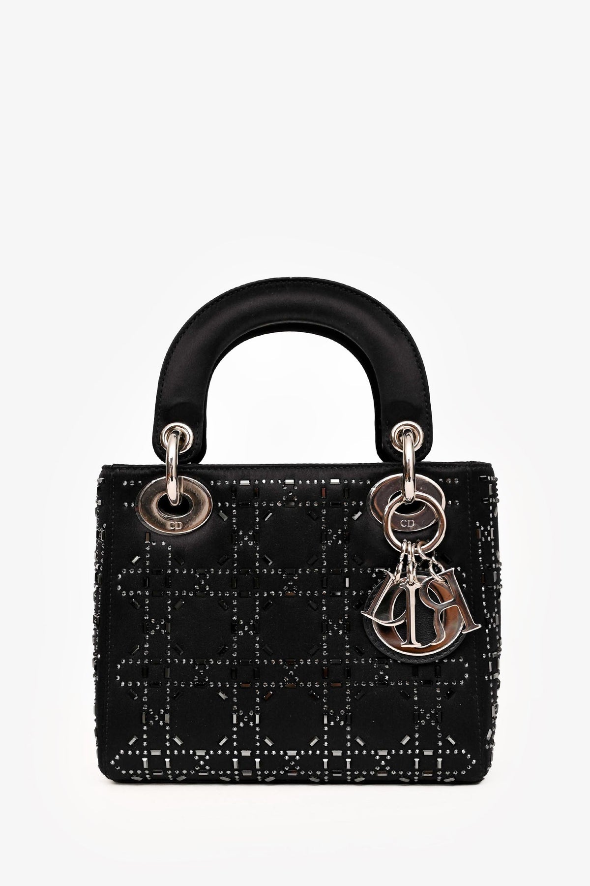 Christian Dior 2018 Black Satin Crystal Embellished Mini Lady Dior with Strap