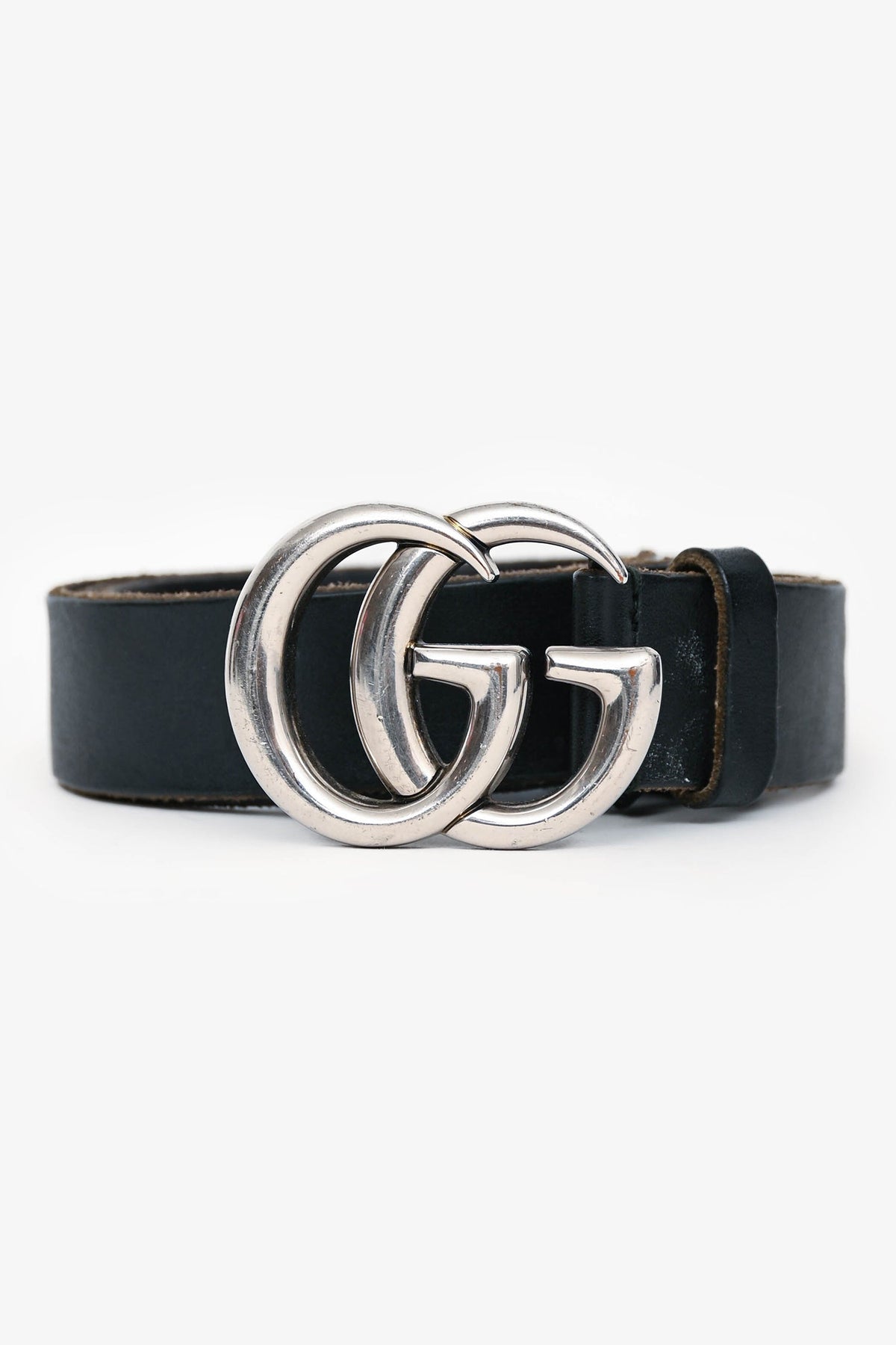Gucci Black Leather 1.25" Silver Marmont Belt Size 95/38