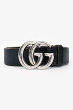 Gucci Black Leather 1.25" Silver Marmont Belt Size 95/38
