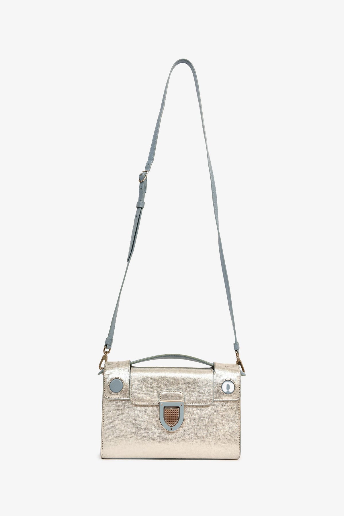 Christian Dior Silver/Light Blue Leather 'Diorever' Pochette Top Handle with Strap
