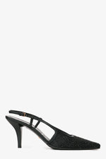 Gucci Black GG Logo Mesh Crystal Embellishments Slingback Pumps Size 37