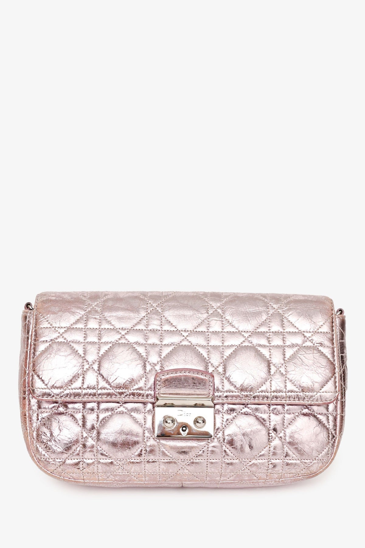 Christian Dior 2014 Pink Metallic Cannage Leather 'Miss Dior' Wallet on Chain