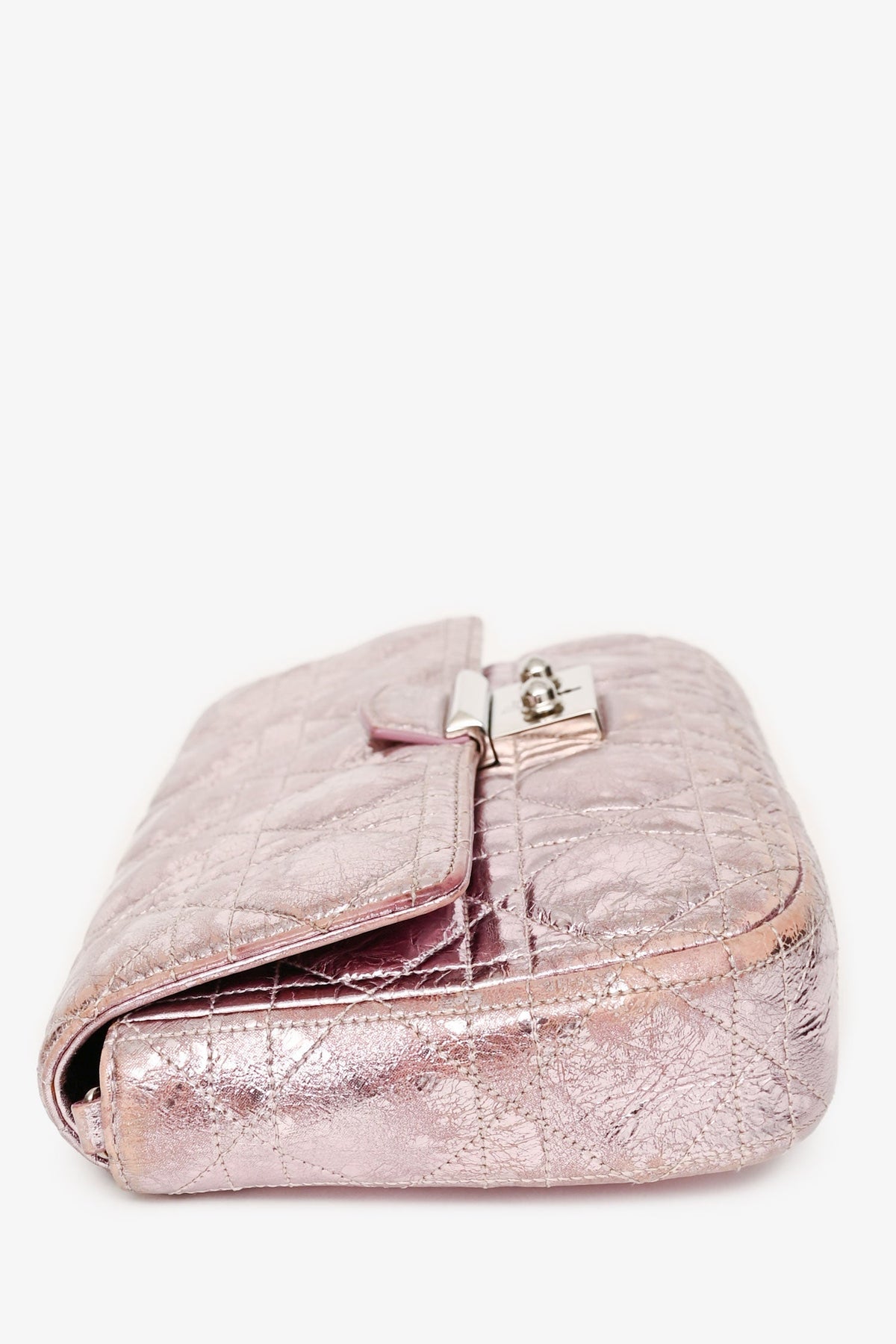 Christian Dior 2014 Pink Metallic Cannage Leather 'Miss Dior' Wallet on Chain