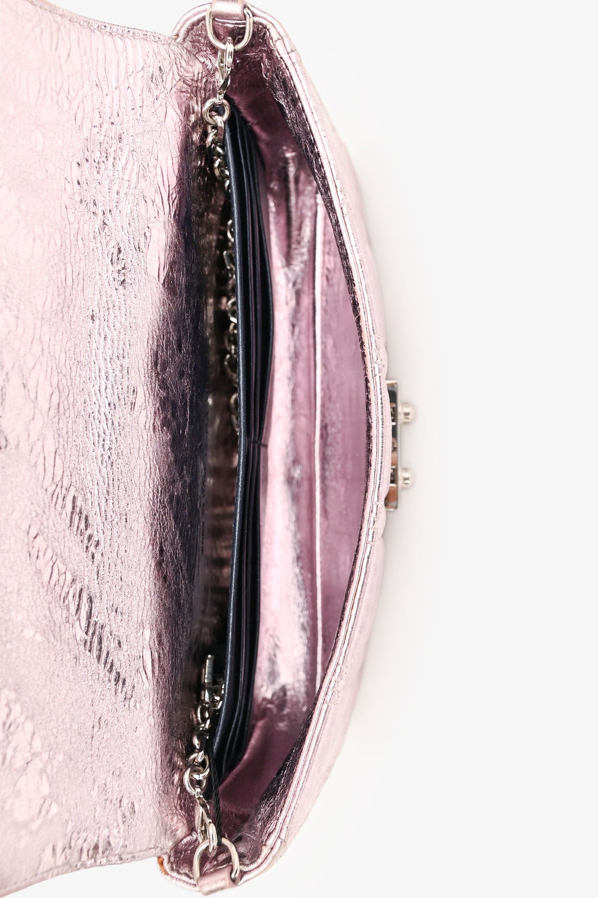 Christian Dior 2014 Pink Metallic Cannage Leather 'Miss Dior' Wallet on Chain