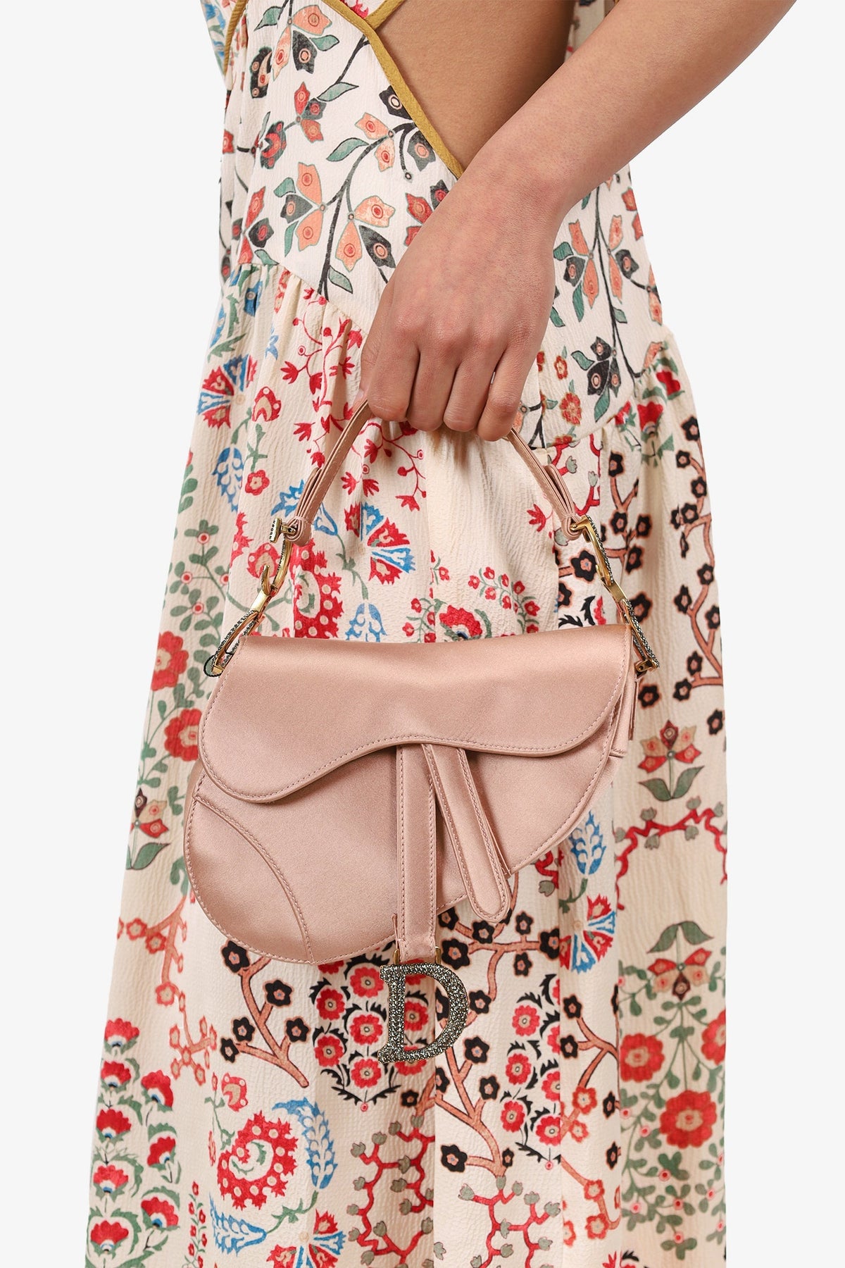 Dior 2019 Pink Satin Crystal Embellished Mini Saddle Bag