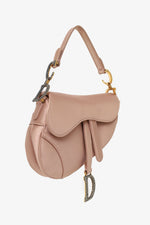 Dior 2019 Pink Satin Crystal Embellished Mini Saddle Bag