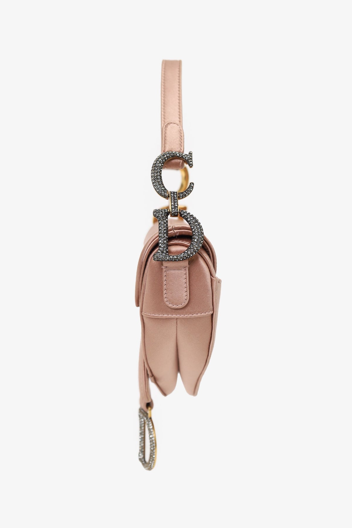 Dior 2019 Pink Satin Crystal Embellished Mini Saddle Bag