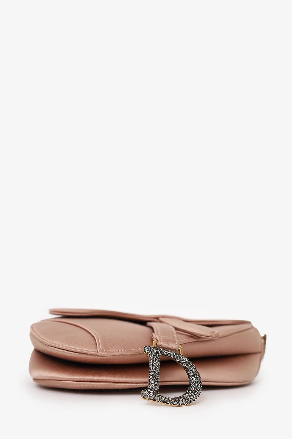 Dior 2019 Pink Satin Crystal Embellished Mini Saddle Bag