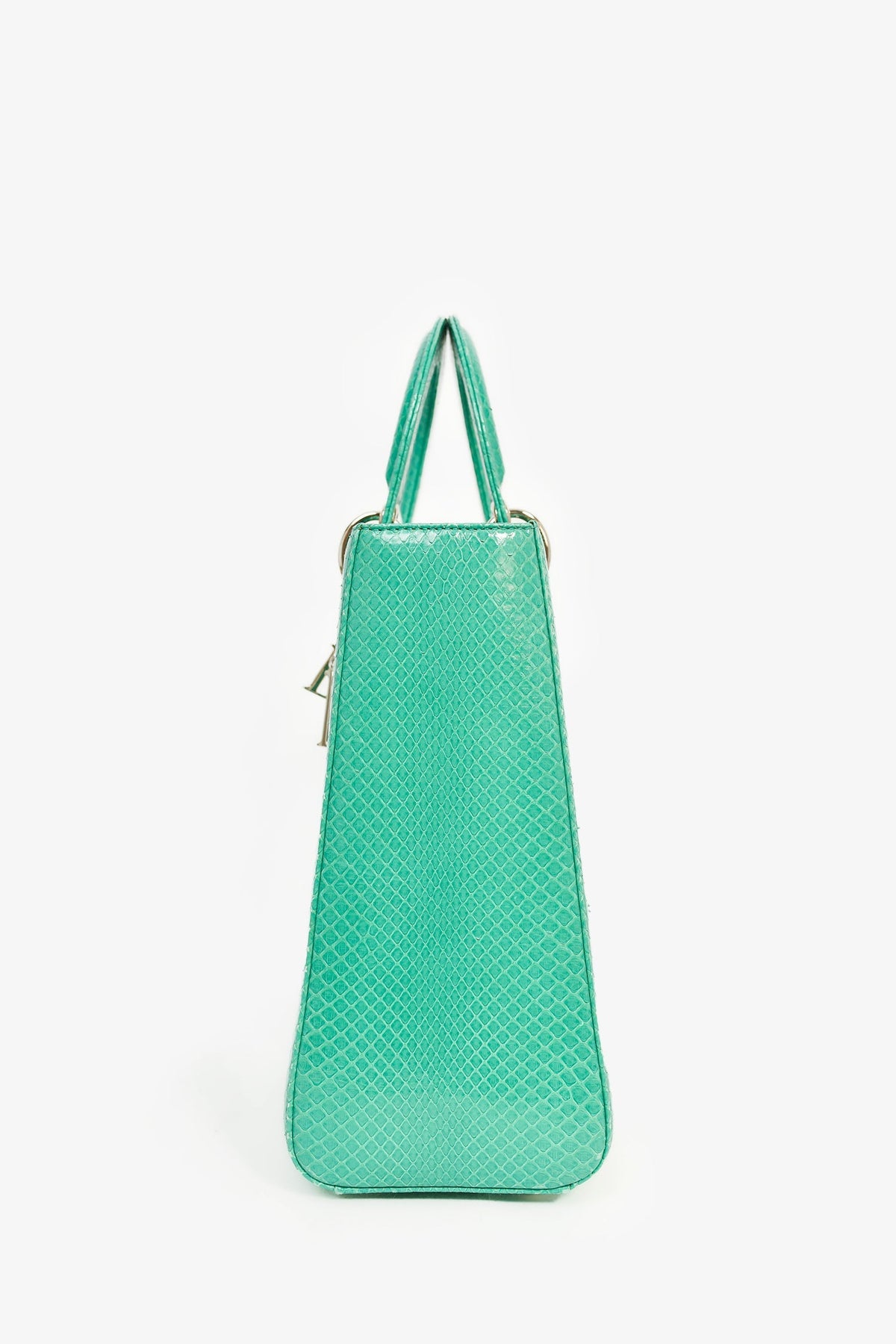 Christian Dior 2014 Teal Patent Python Large Lady Dior Top Handle with Strap