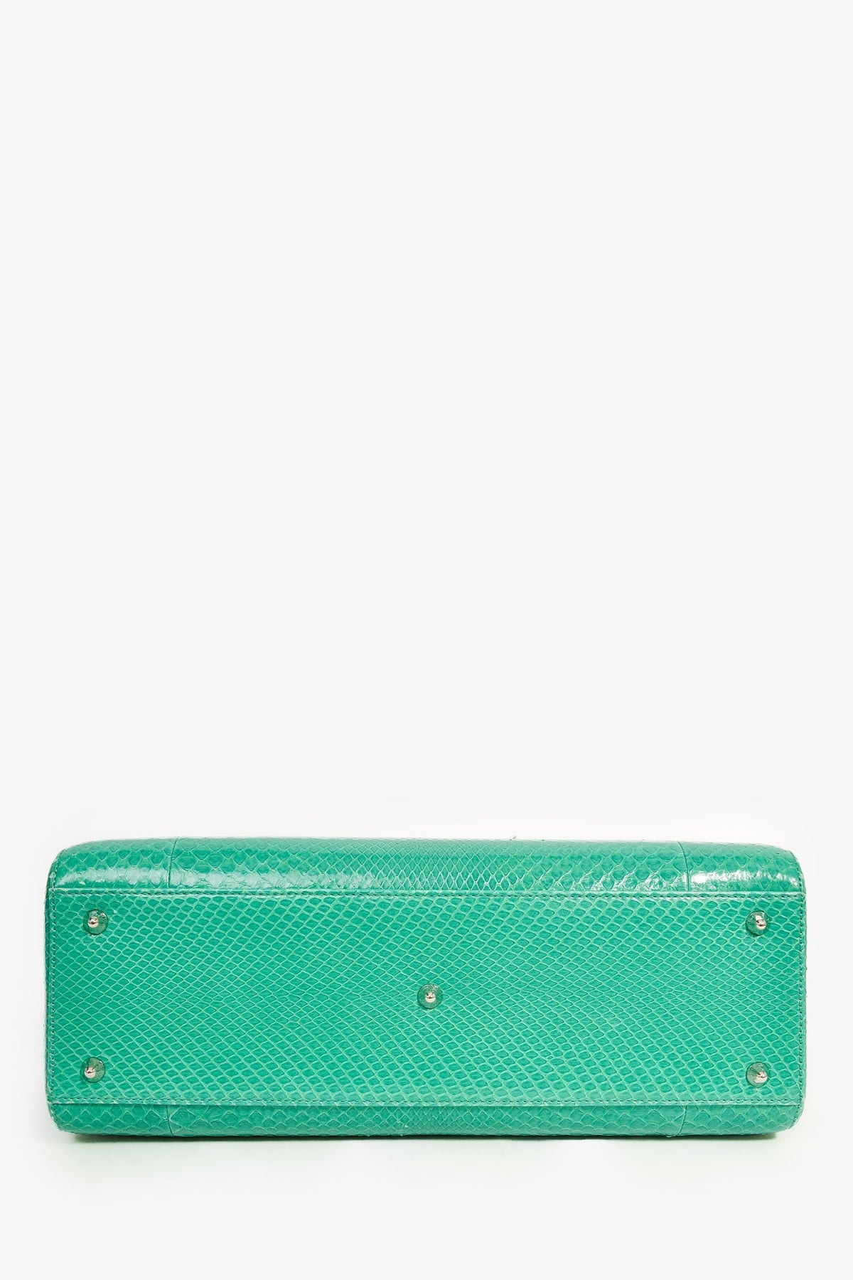 Christian Dior 2014 Teal Patent Python Large Lady Dior Top Handle with Strap