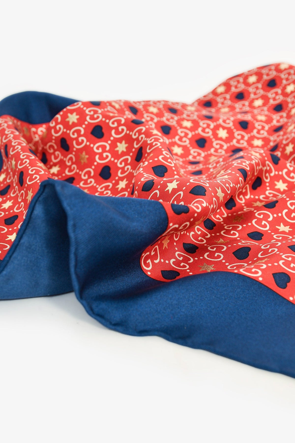 Gucci Red/Navy GG Printed Silk Scarf 90