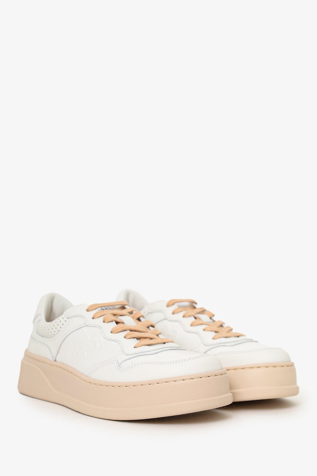 Gucci White/Pink GG Embossed Leather Sneakers Size 38.5