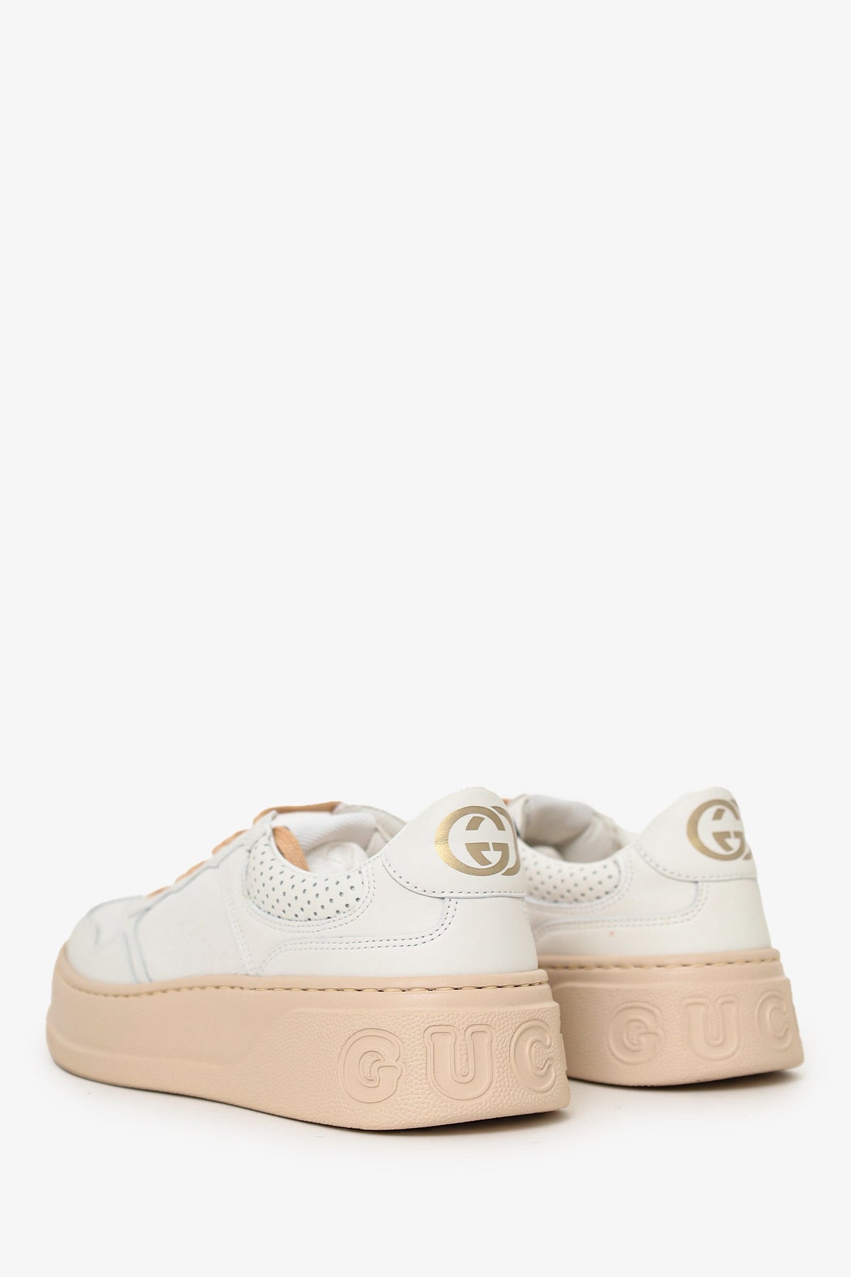 Gucci White/Pink GG Embossed Leather Sneakers Size 38.5
