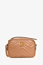 Gucci Beige GG Quilted Chevron Leather Marmont Mini Camera Bag