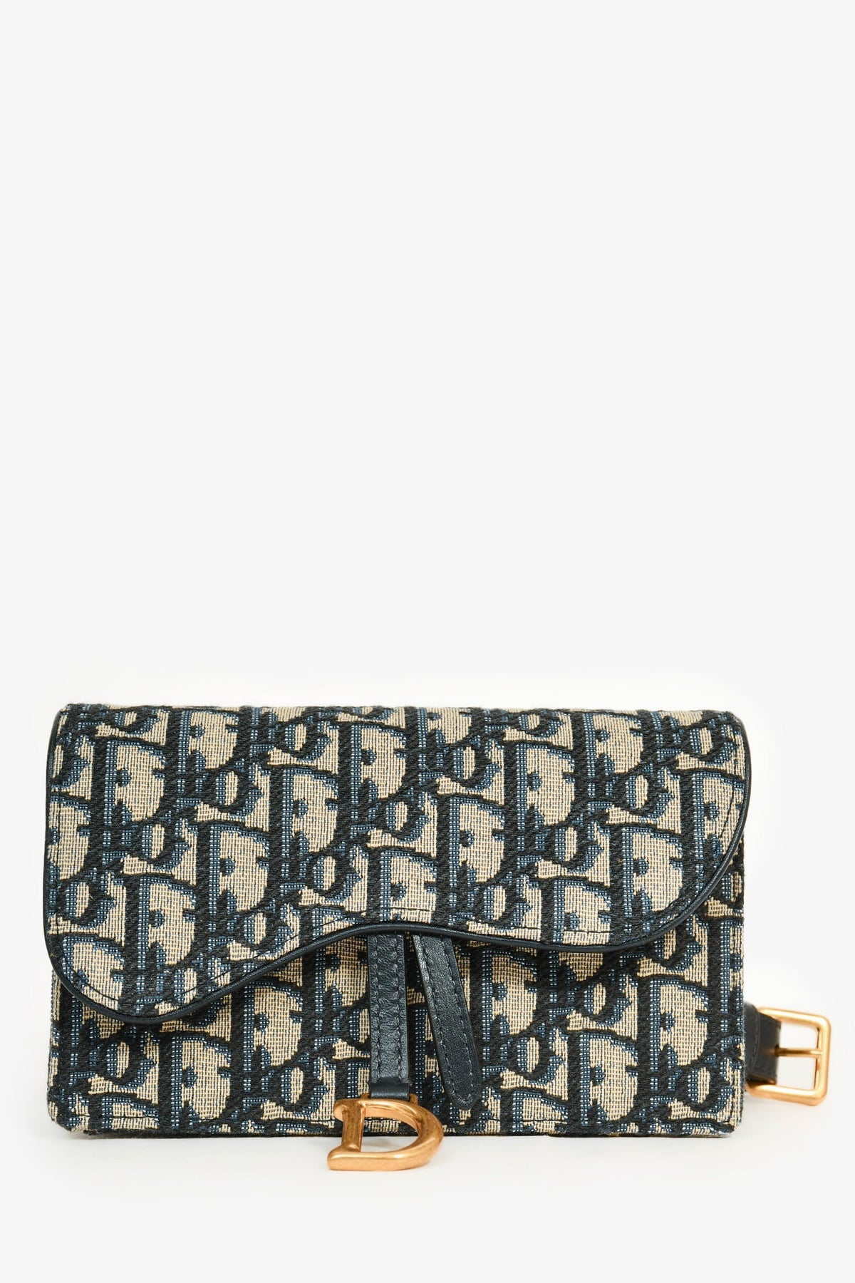 Christian Dior 2022 Blue Coated Canvas Oblique Logo Belt Bag