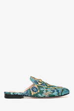 Gucci Blue/Yellow Metallic Patterned Princetown Slides Size 36