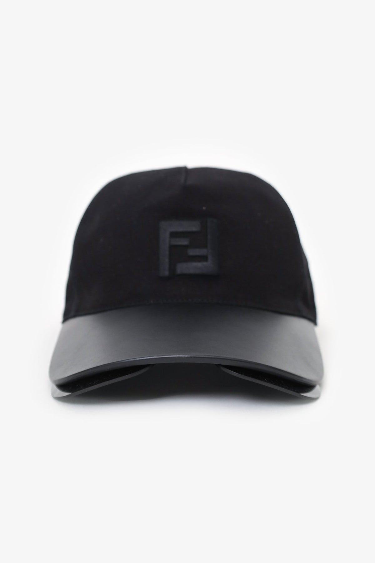 Fendi Black Leather/Fabric FF Visor Baseball Hat