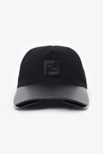 Fendi Black Leather/Fabric FF Visor Baseball Hat