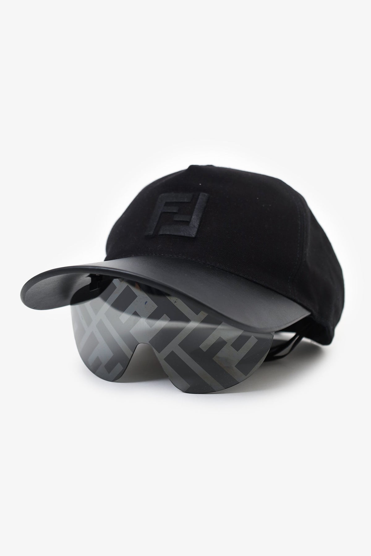 Fendi Black Leather/Fabric FF Visor Baseball Hat