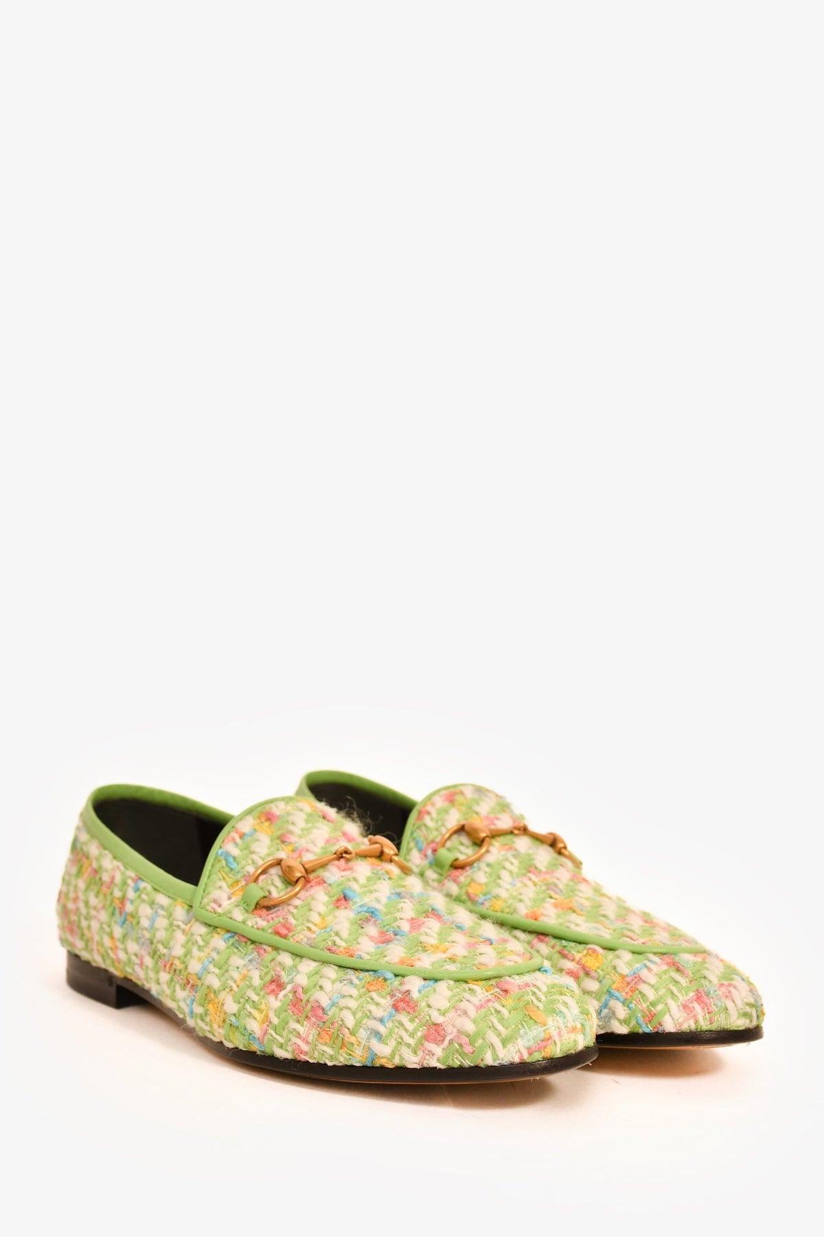 Gucci Green/Multicolour Tweed Horsebit Loafers Size 38