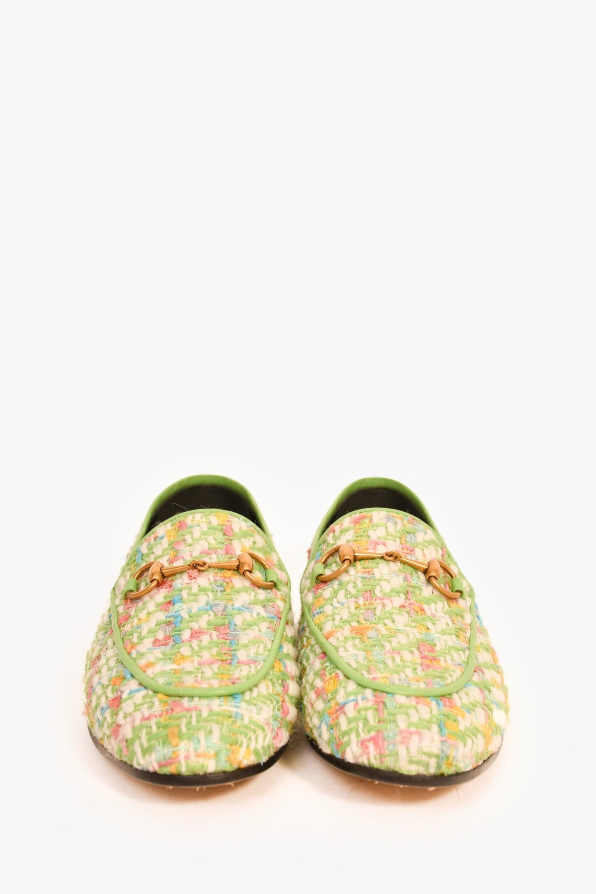 Gucci Green/Multicolour Tweed Horsebit Loafers Size 38