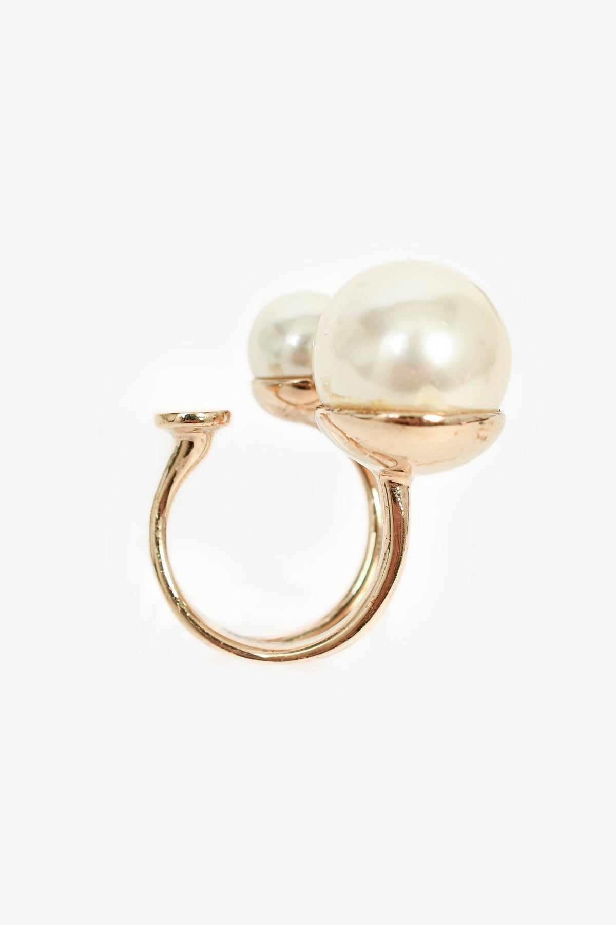 Christian Dior Gold Toned Faux Pearl 'Ultradior' Ring Size 5.5
