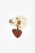 Christian Dior Faux Pearl Single Tribale Earring with Red Crystal Heart
