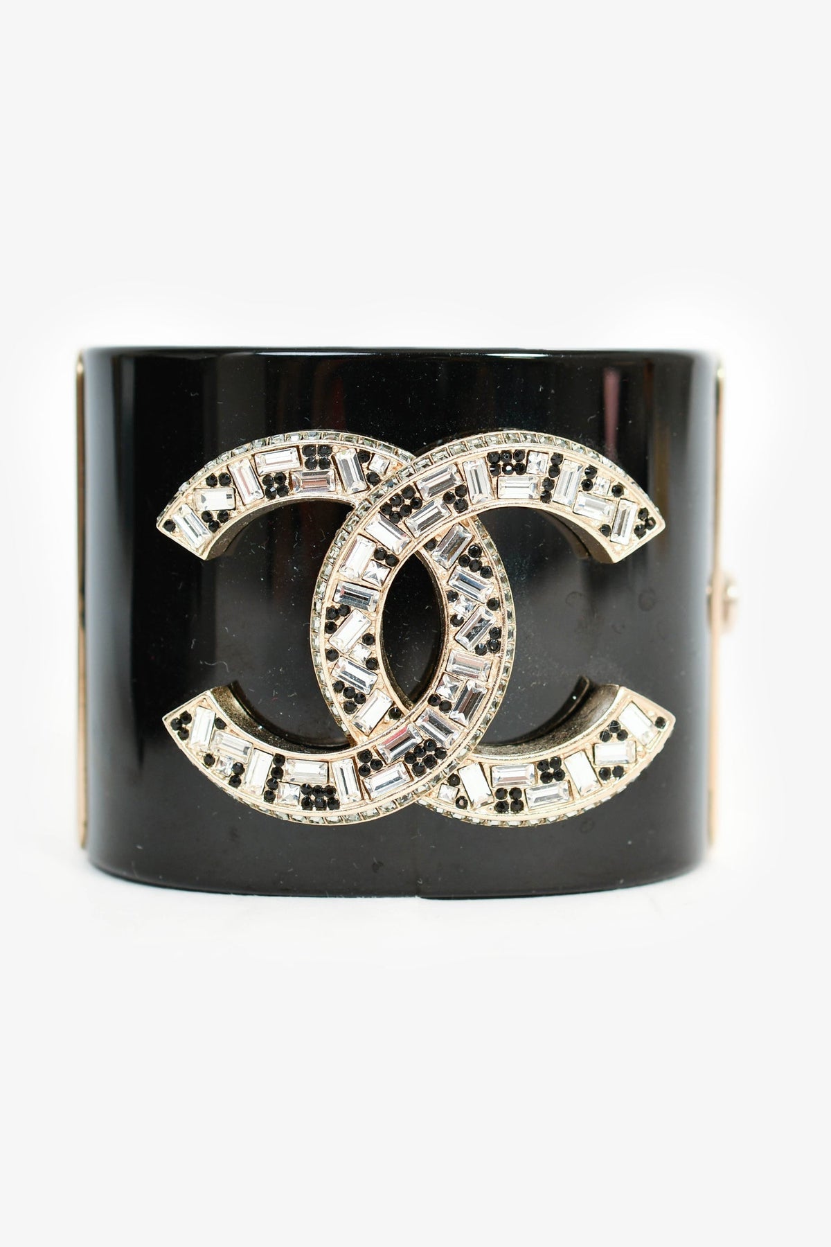 Chanel™ 2015 Black Resin Crystal CC Cuff Bracelet