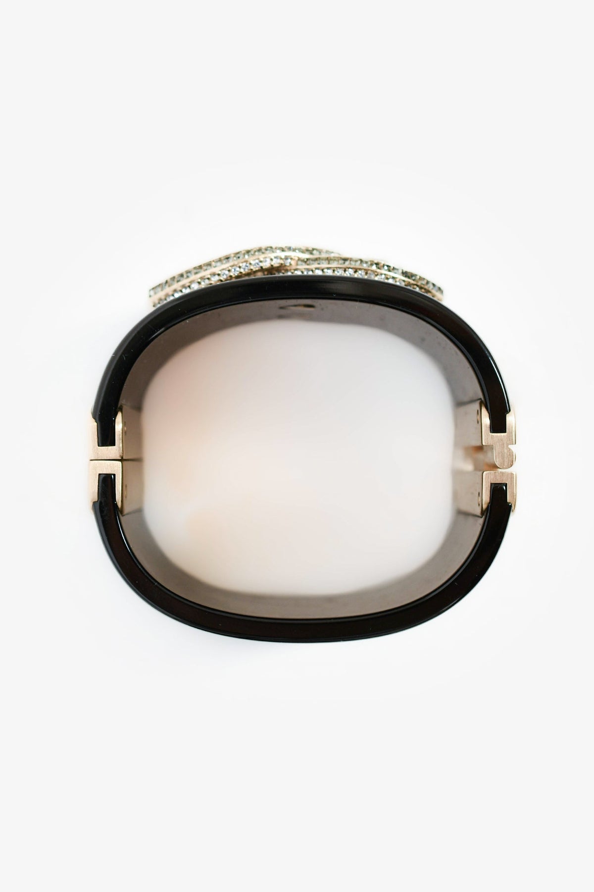 Chanel™ 2015 Black Resin Crystal CC Cuff Bracelet