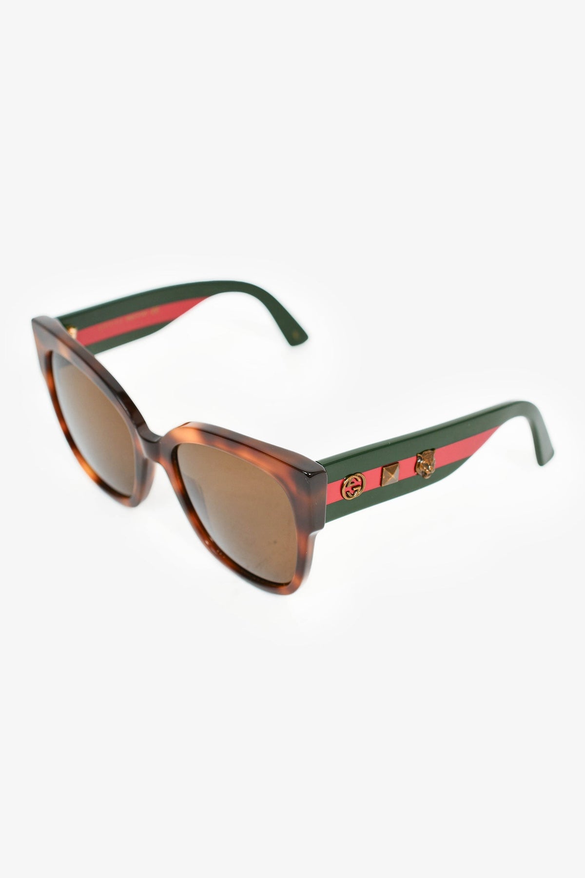 Gucci Brown Tortoiseshell Oversized Sunglasses with Web Sides