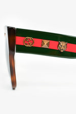 Gucci Brown Tortoiseshell Oversized Sunglasses with Web Sides