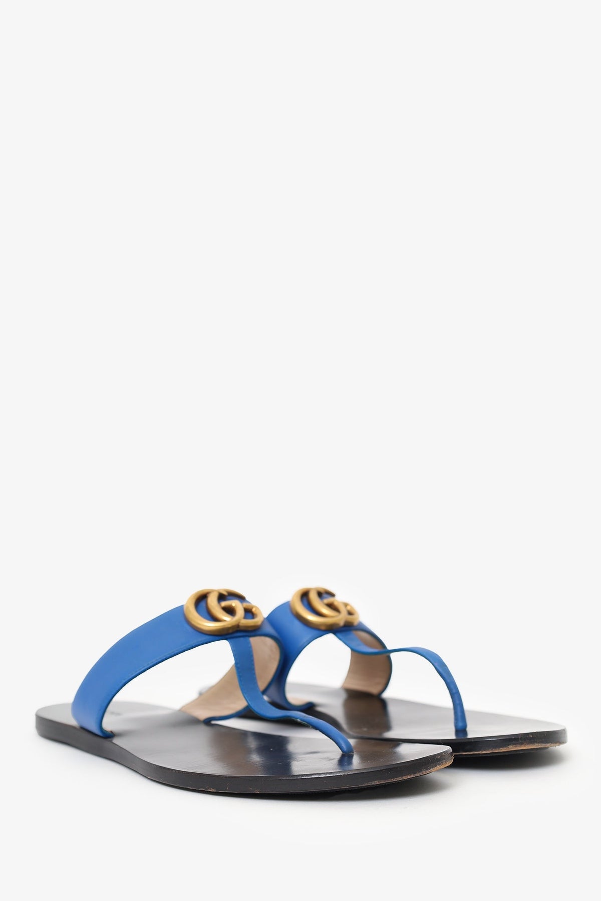 Gucci Blue Leather 'GG' Marmont Sandals Size 39.5