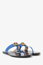 Gucci Blue Leather 'GG' Marmont Sandals Size 39.5
