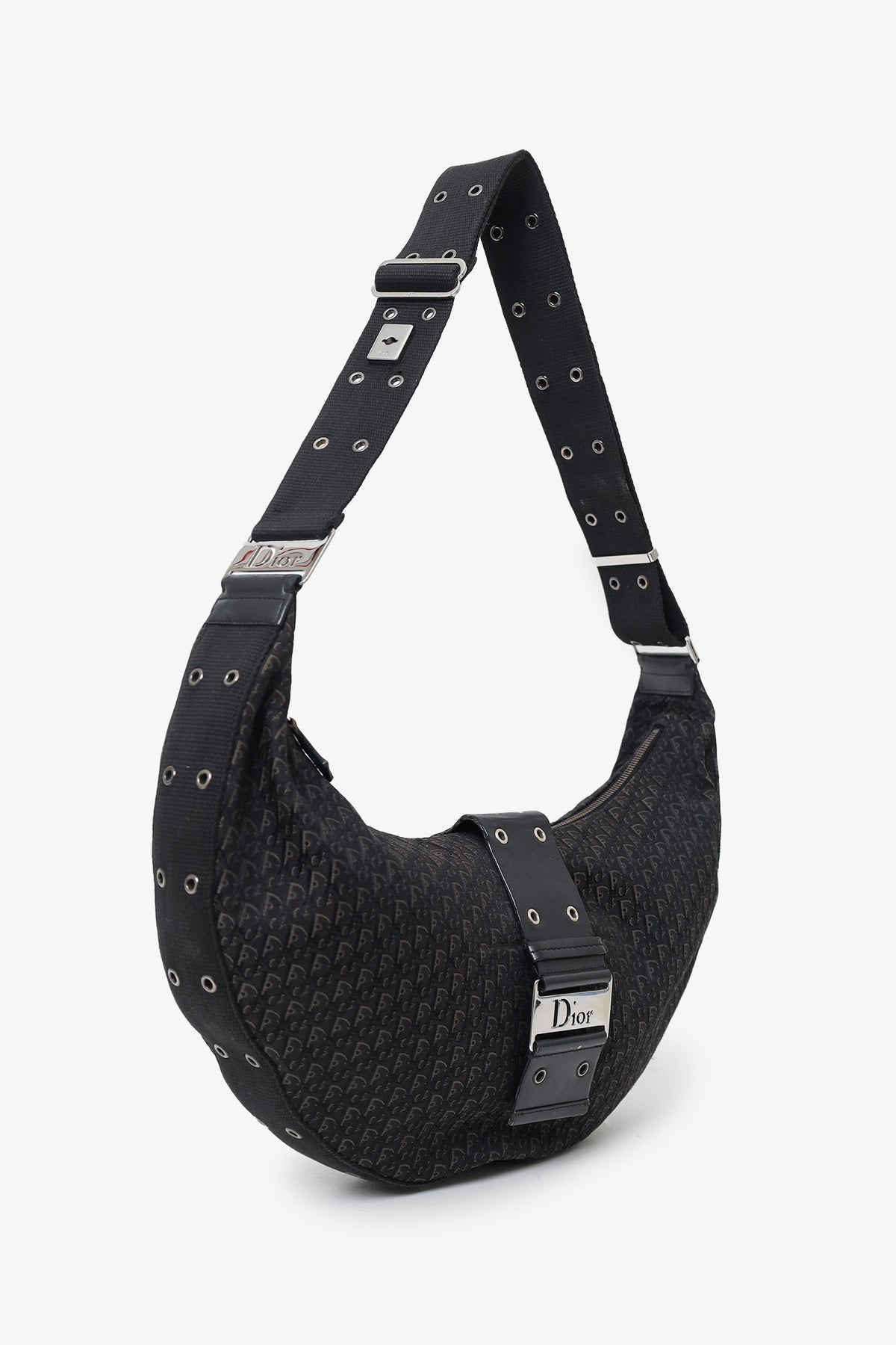 Christian Dior 2003 Black Diorissimo Canvas and Leather Street Chic Hobo