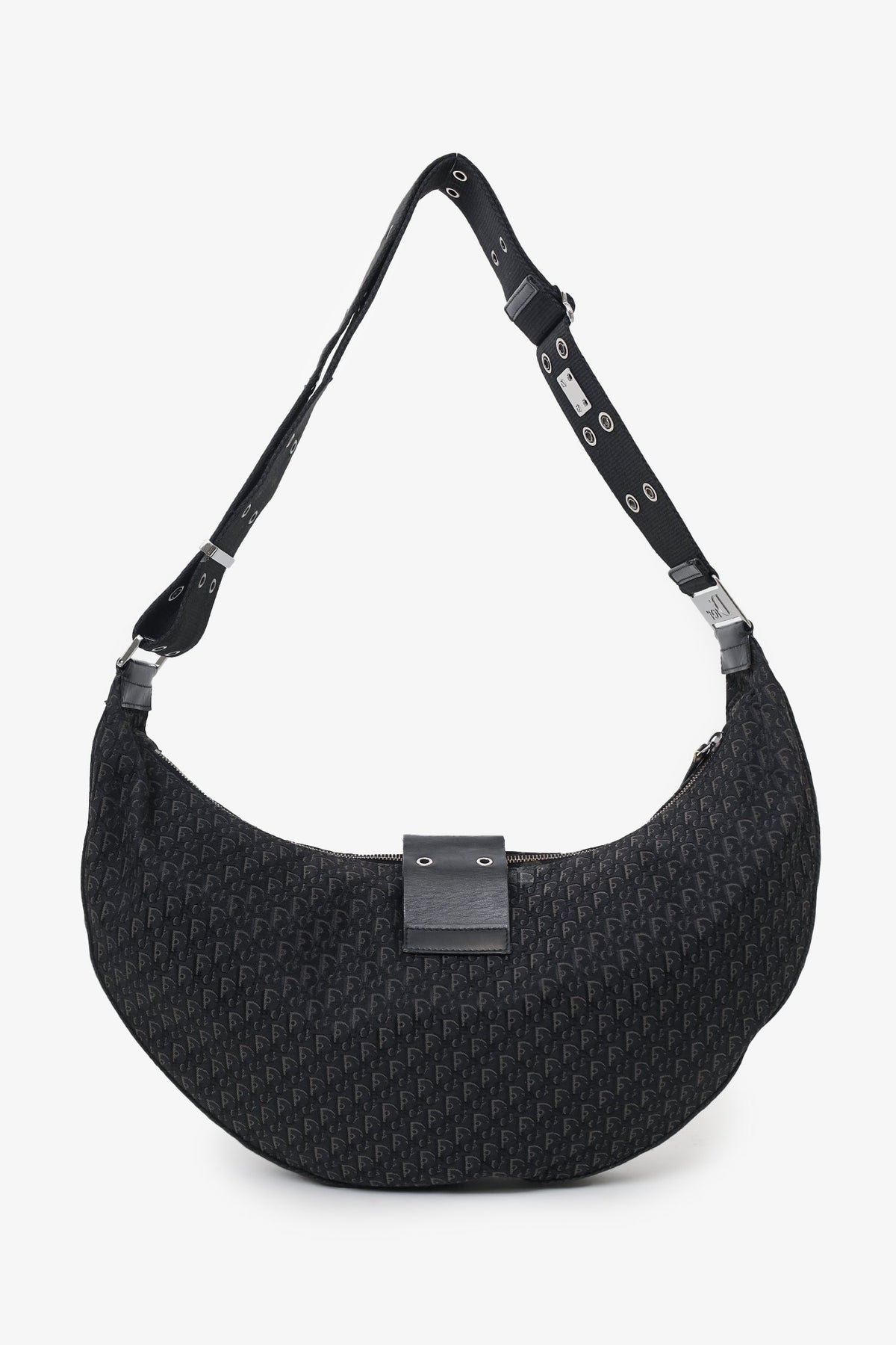 Christian Dior 2003 Black Diorissimo Canvas and Leather Street Chic Hobo