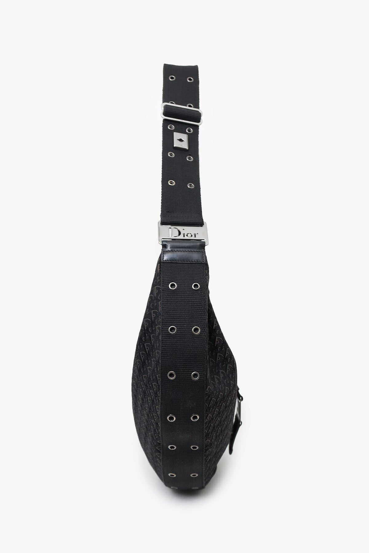 Christian Dior 2003 Black Diorissimo Canvas and Leather Street Chic Hobo