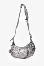 Balenciaga Silver Metallic Leather Studded 'Cagole' Shoulder Bag