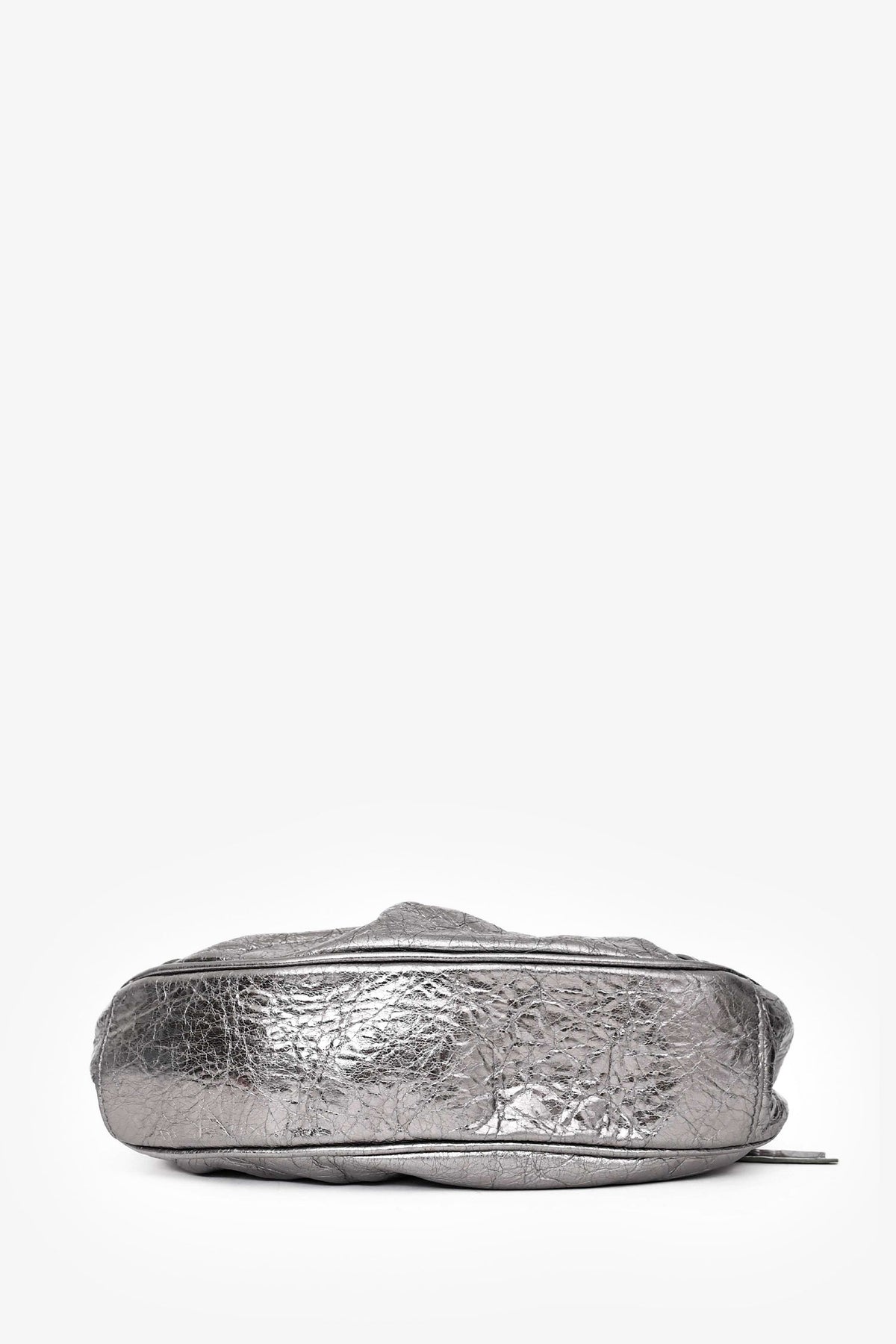 Balenciaga Silver Metallic Leather Studded 'Cagole' Shoulder Bag