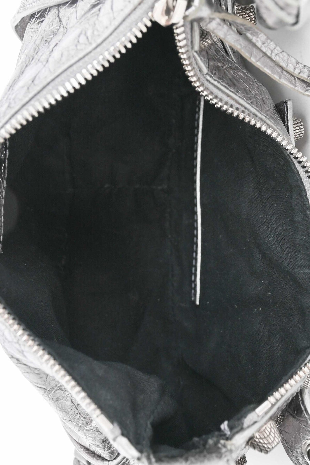 Balenciaga Silver Metallic Leather Studded 'Cagole' Shoulder Bag