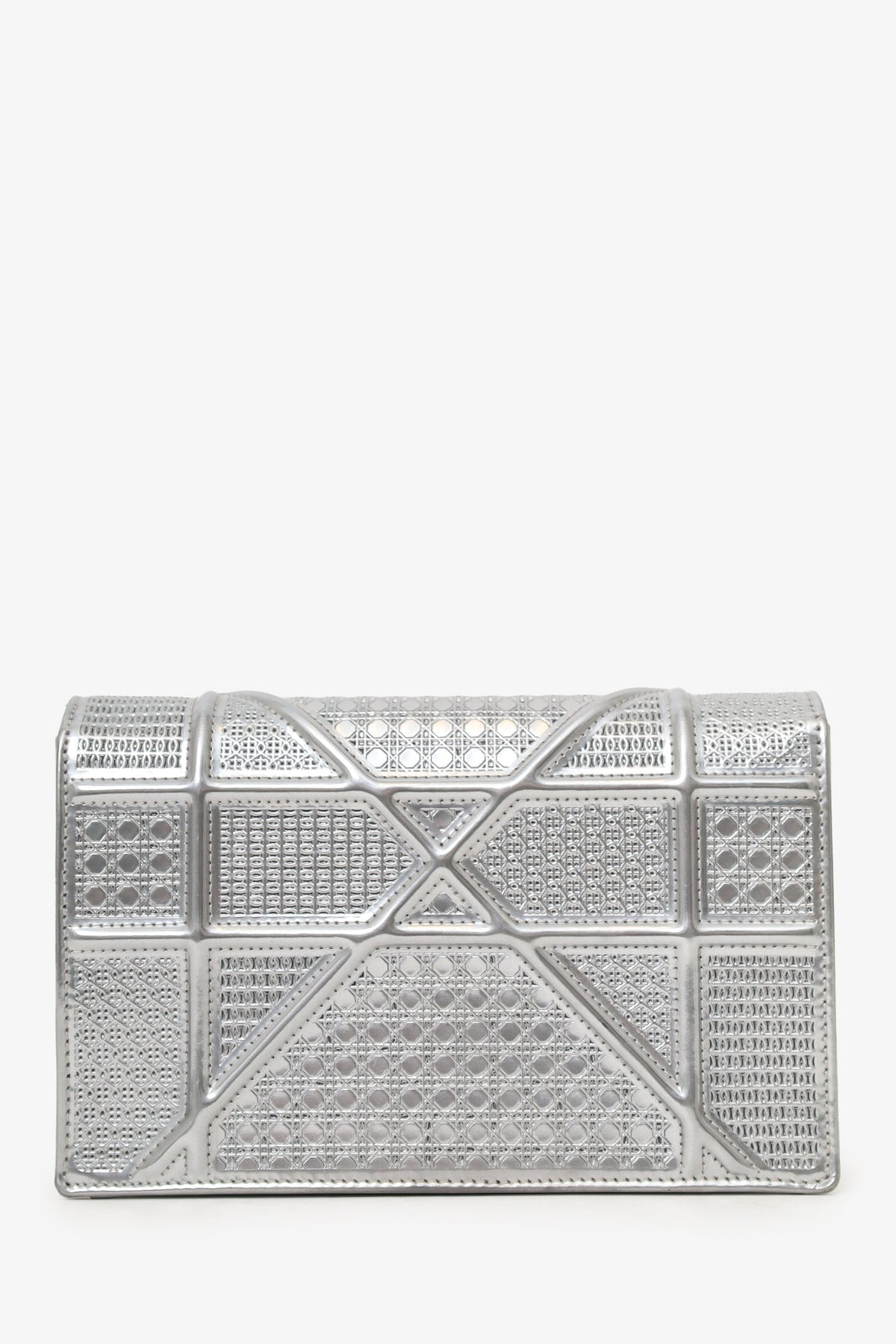 Christian Dior 2017 Silver Metallic Leather 'Diorama' Wallet on Chain