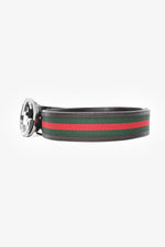 Gucci Brown Leather/Canvas GG Buckle Belt Size 85