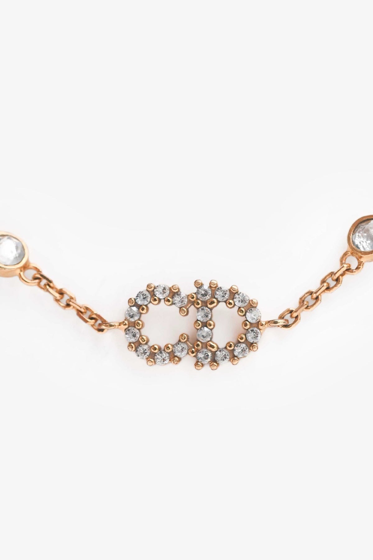 Christian Dior Gold Tone Metal CD Crystal/Faux Pearl Bracelet