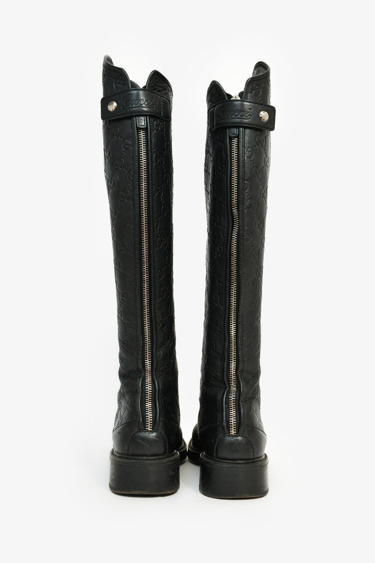 Gucci Black Monogram Leather Riding Boots Size 35.5