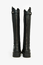 Gucci Black Monogram Leather Riding Boots Size 35.5
