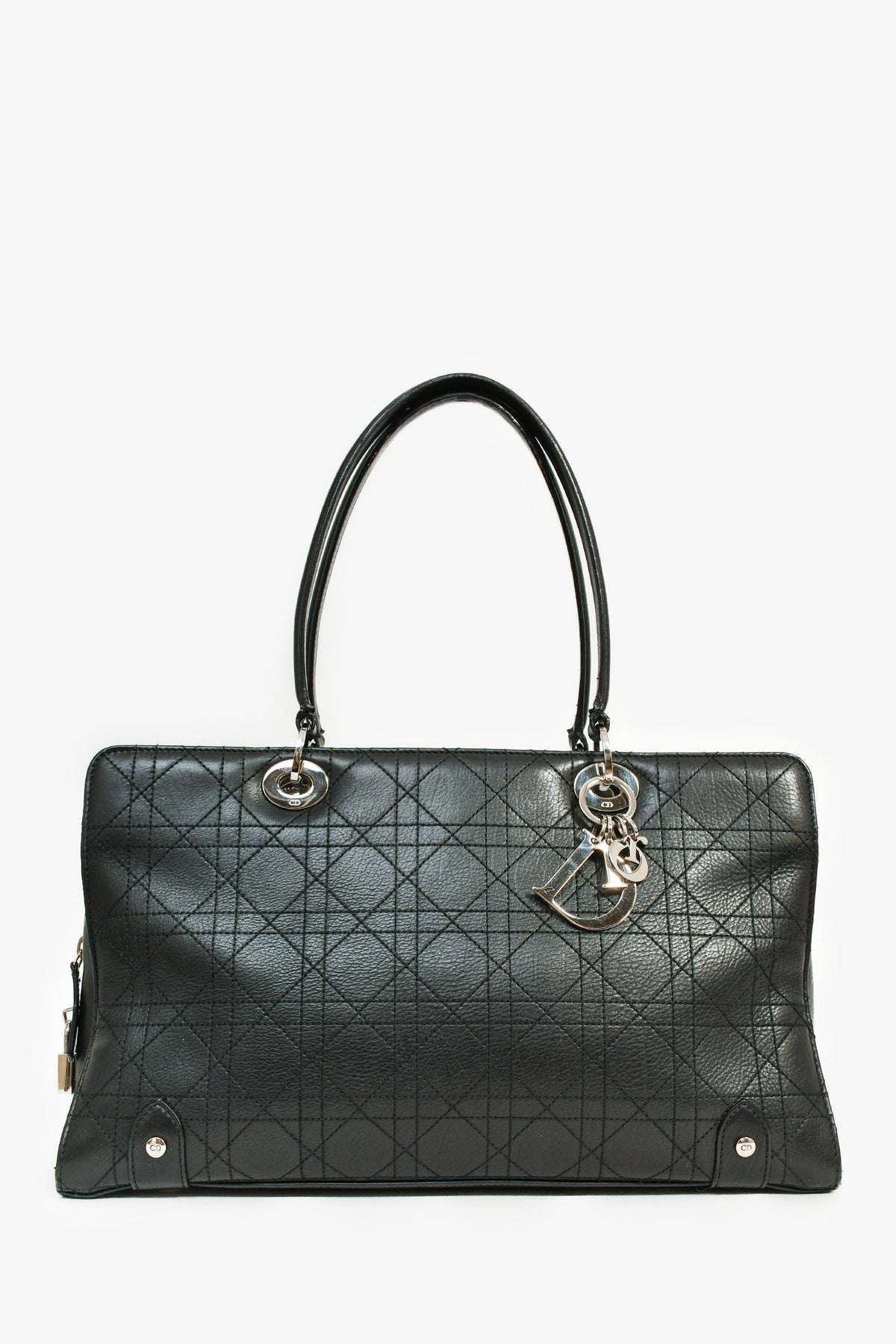 Christian Dior 2004 Black Cannage Leather East West Lady Dior Tote Bag