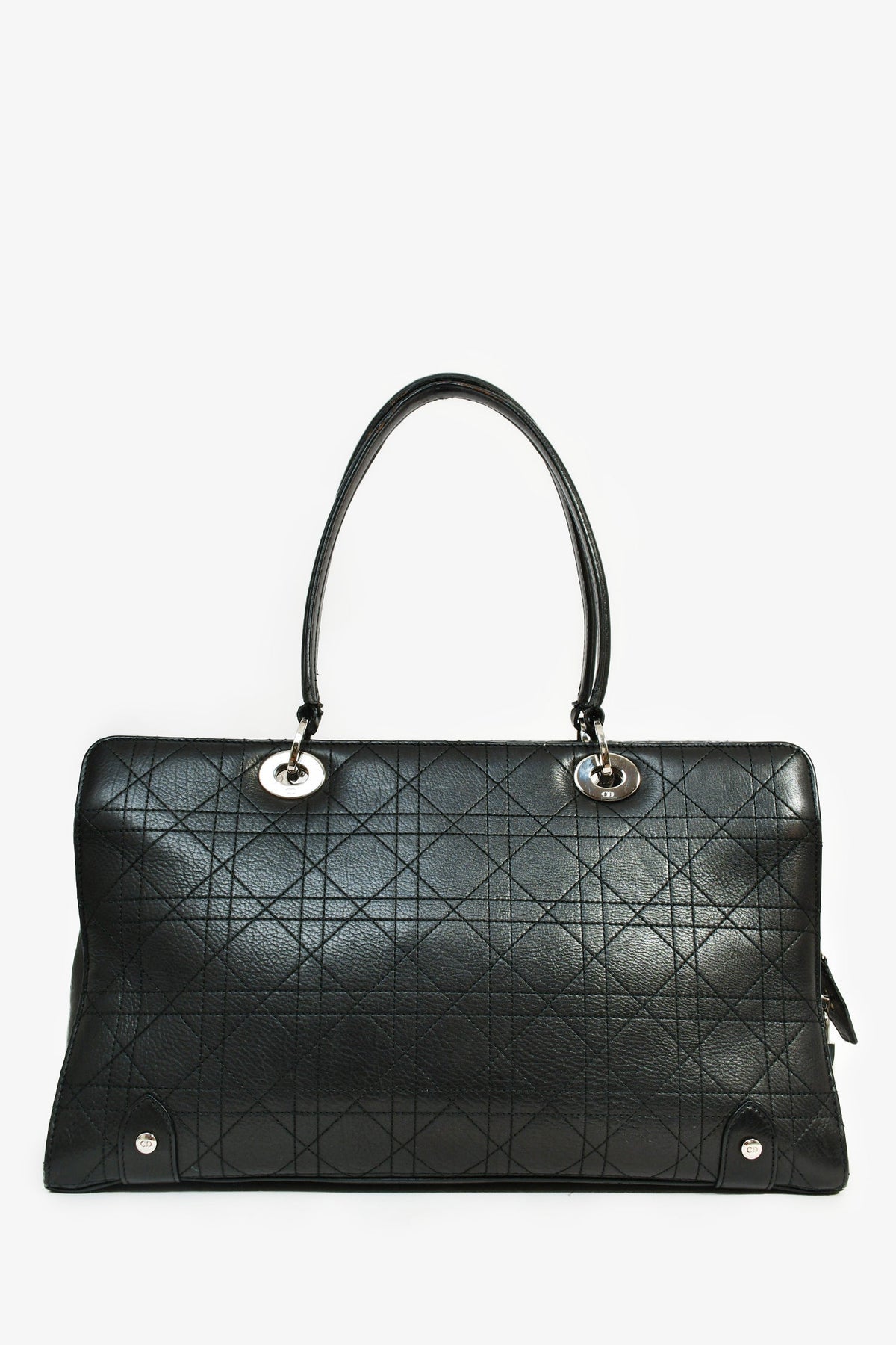 Christian Dior 2004 Black Cannage Leather East West Lady Dior Tote Bag