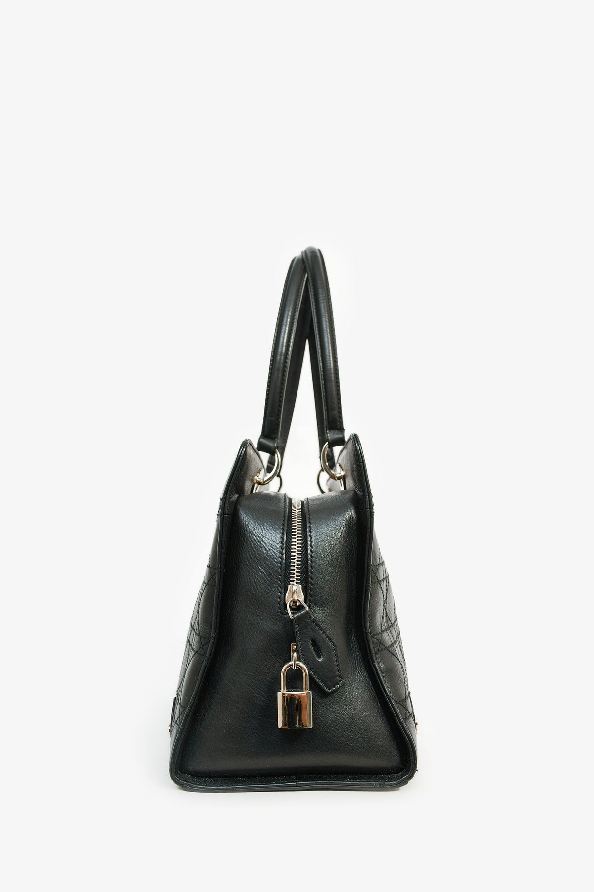 Christian Dior 2004 Black Cannage Leather East West Lady Dior Tote Bag