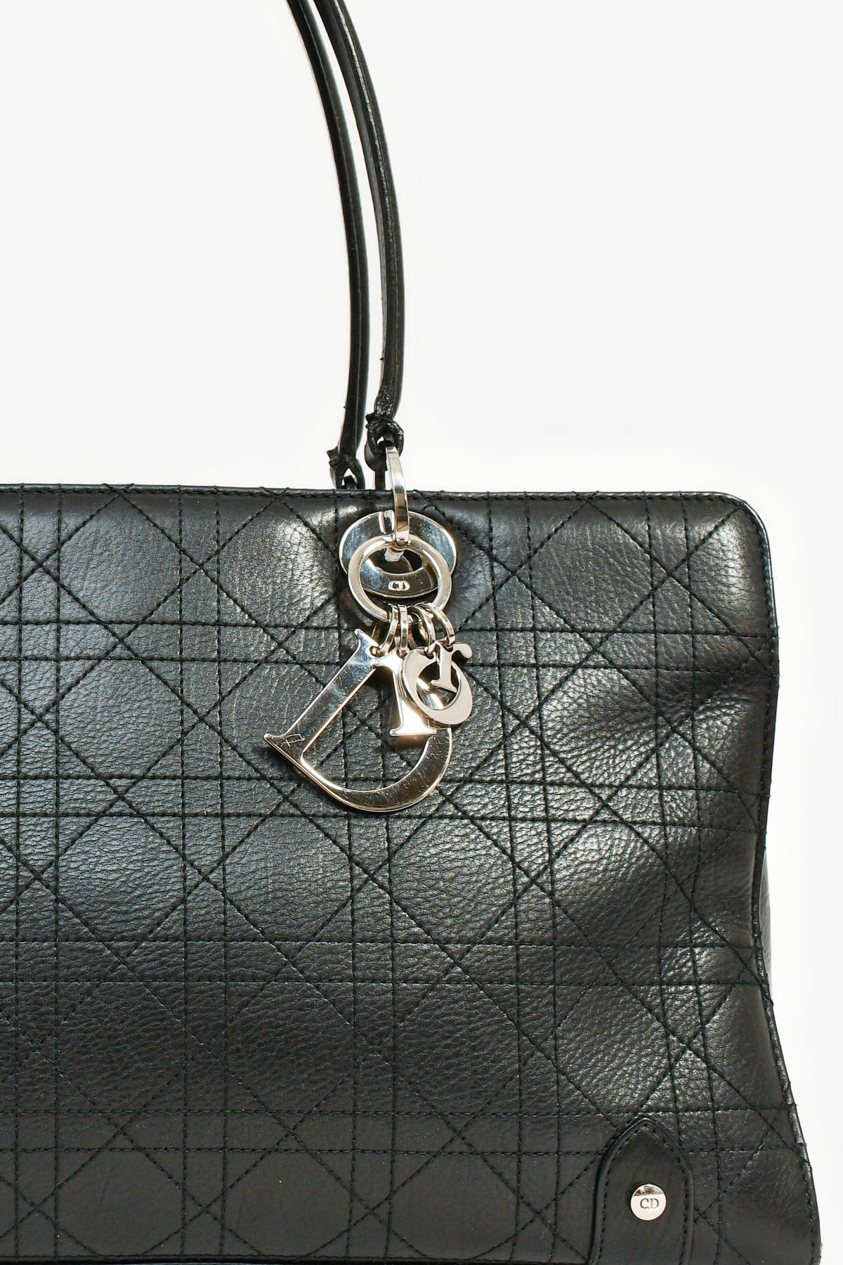 Christian Dior 2004 Black Cannage Leather East West Lady Dior Tote Bag