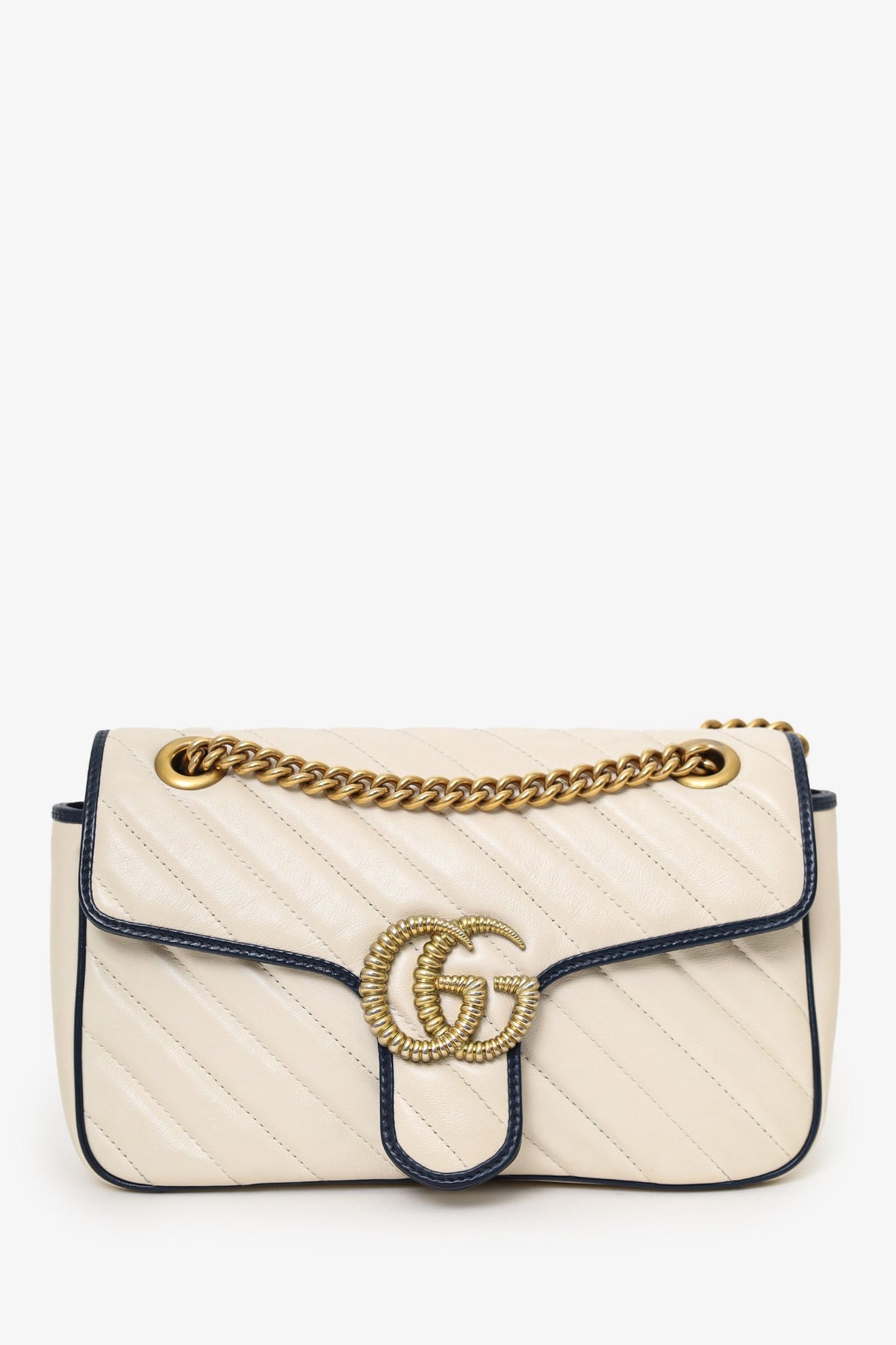 Gucci Cream/Navy Leather Small Marmont Shoulder Bag